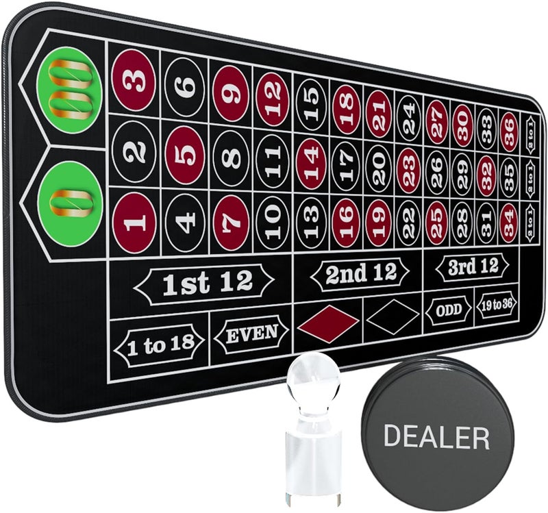 iEsstros Casino Roulette Mat 70" x 35" Rubber Roulette Table Mat Roulette Felt Mat with Storage Bag Win Marker Roulette Table Top Mat Casino Games for Adults-Black - Image 1